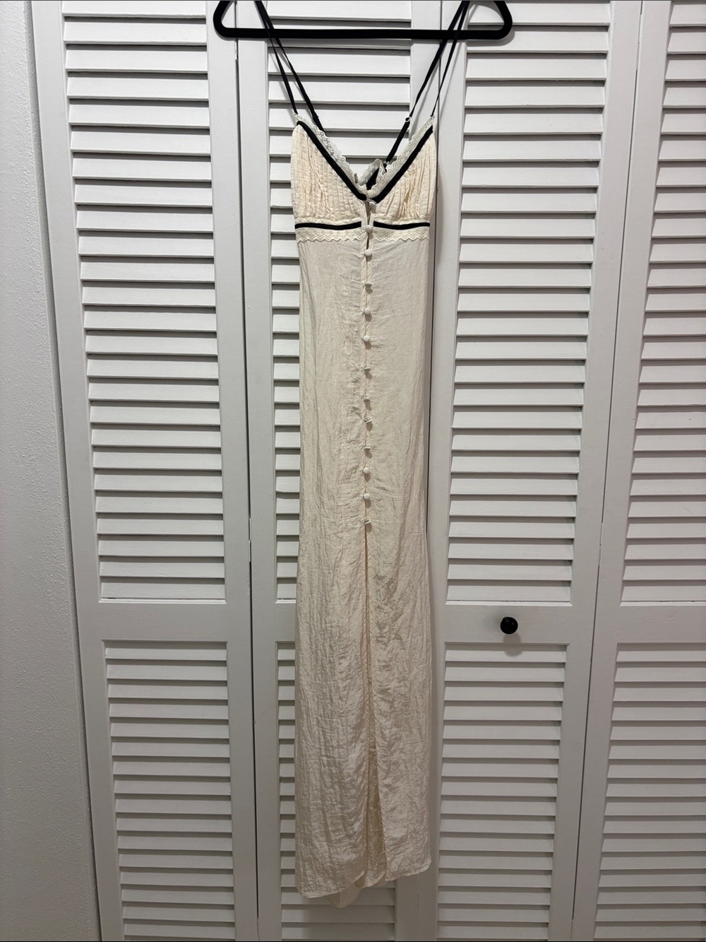 Cream Maxi Slip Dress with Black Trim